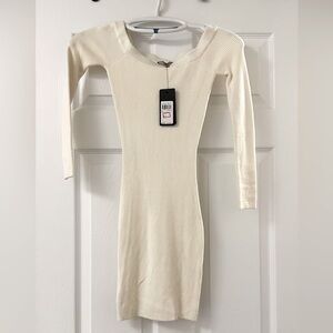 GUESS Cream Bodycon Off Shoulder Sweater Dress XS